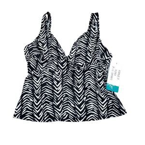 Penbrooke Striped Geometric V-Neck Tankini Top Lightly Lined Padded Size 10